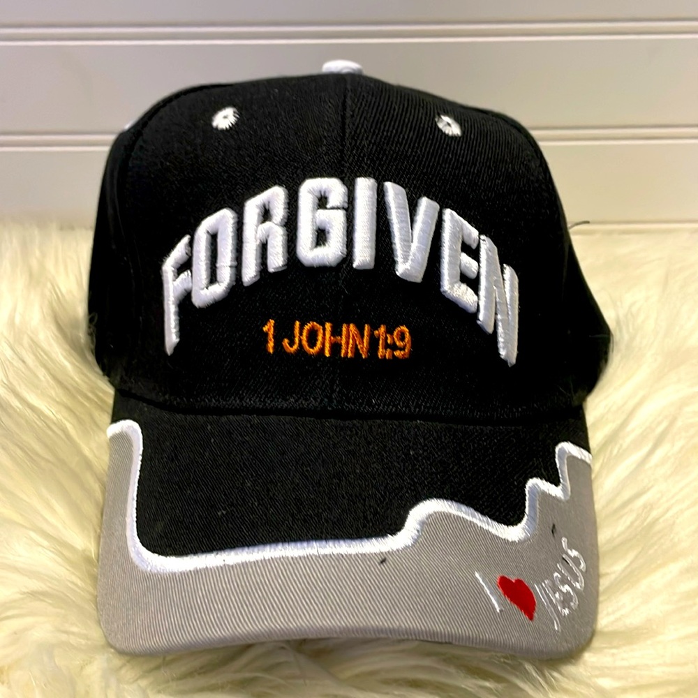 Forgiven -1 John 1:9 Black Embroidered Baseball Cap